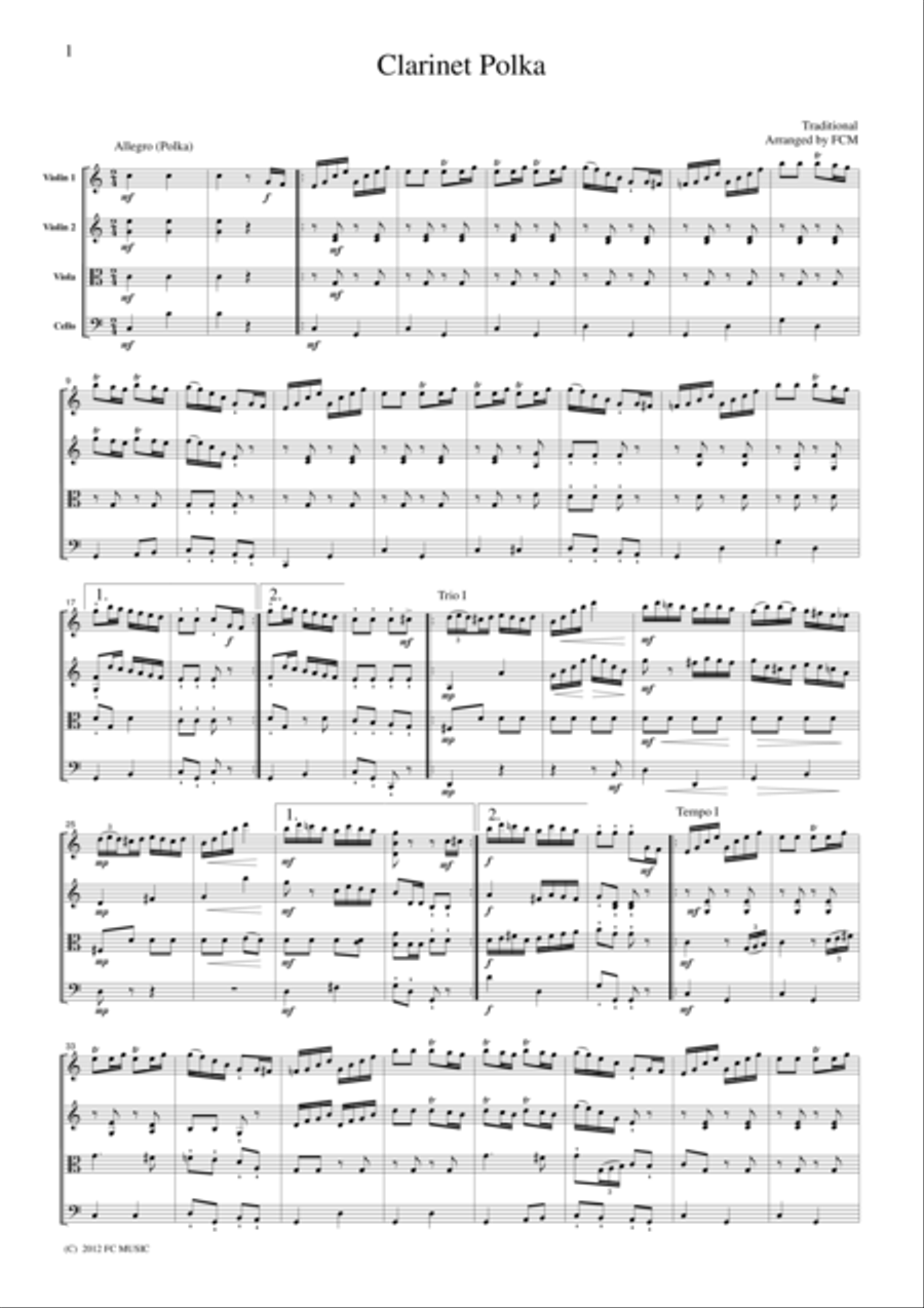 Clarinet Polka, for string quartet, JM005 String Quartet scores gallery preview page 1