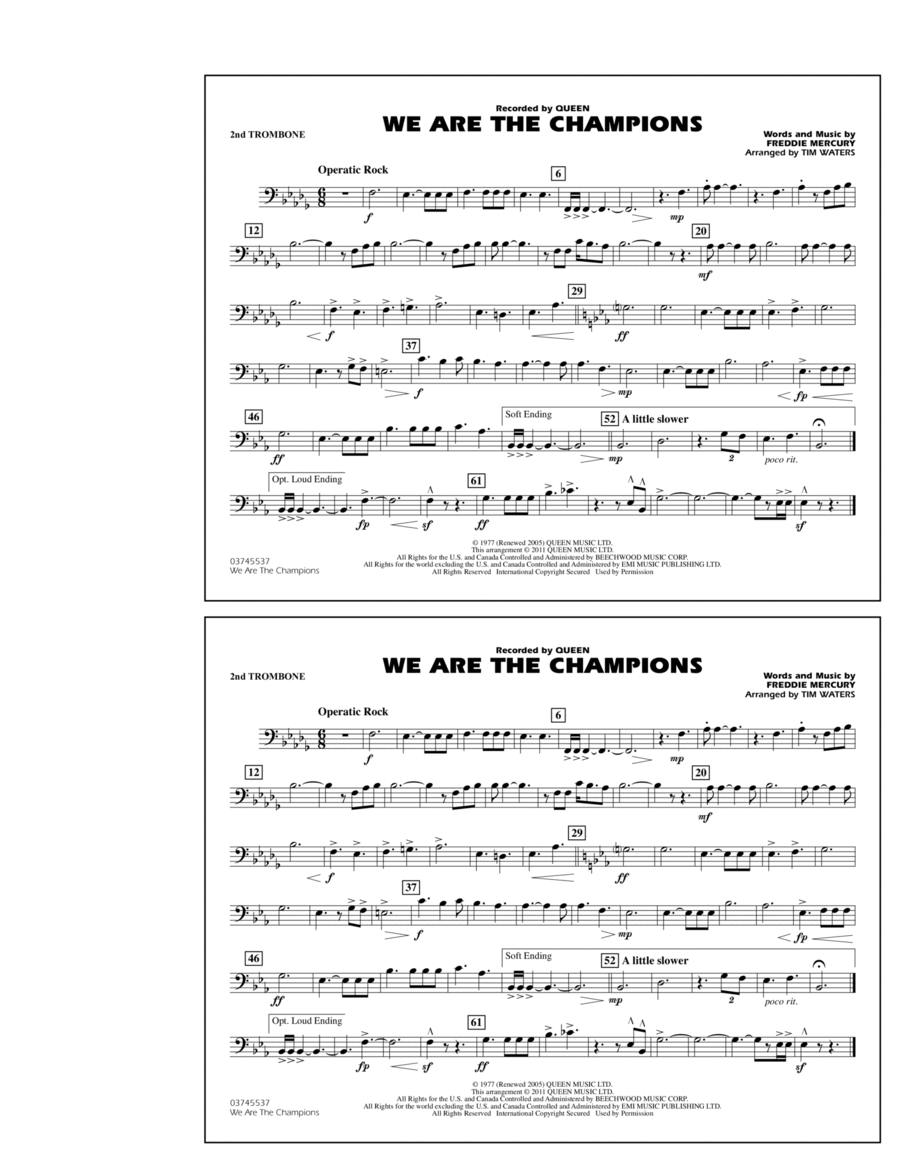 We Are The Champions - 2nd Trombone Marching Band scores gallery preview page 1