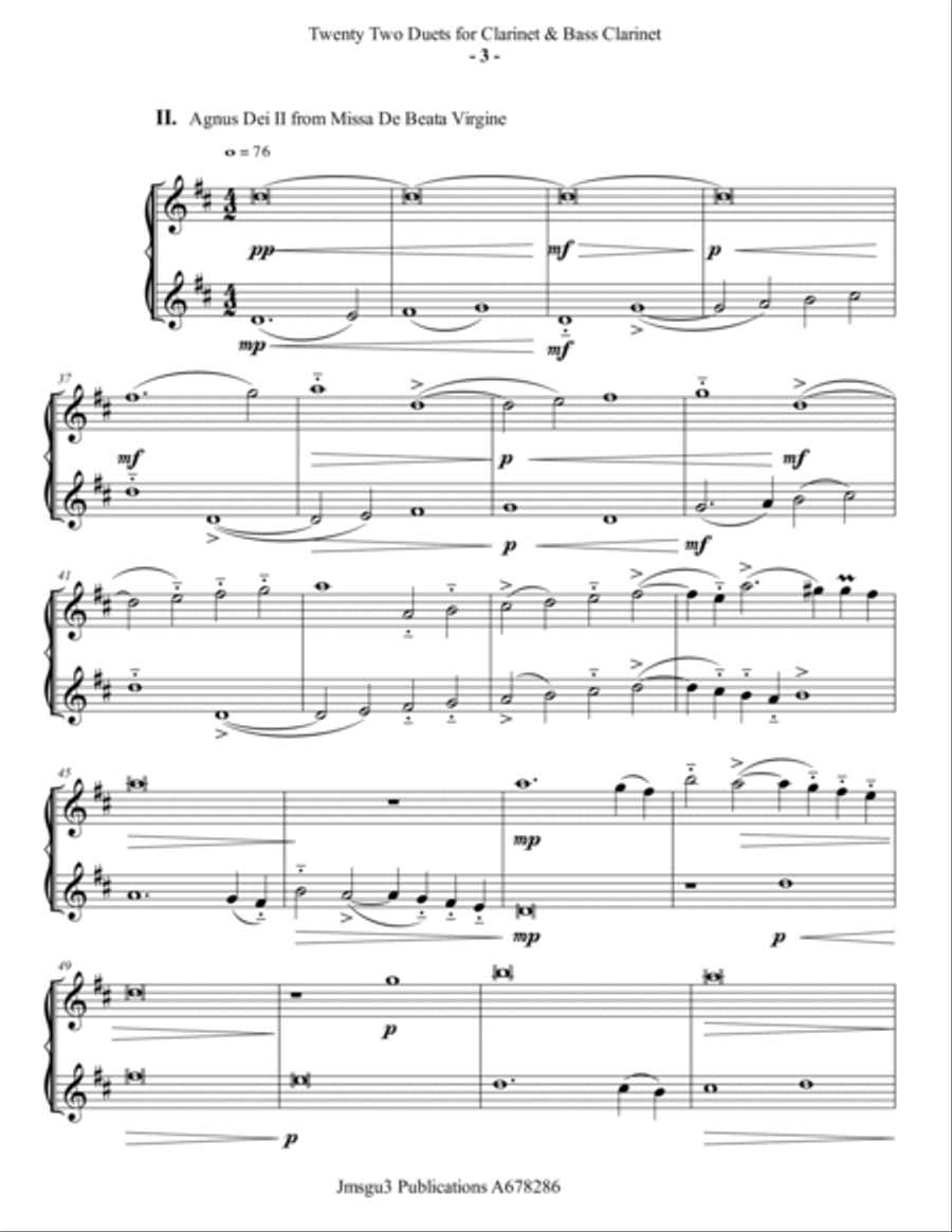Josquin: 22 Duets for Clarinet & Bass Clarinet Clarinet Duet scores gallery preview page 3