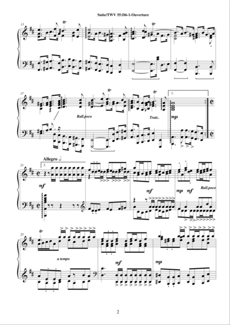 Telemann Suite in D major for piano – 1-Ouverture, TWV 55:D6 4-Part scores gallery preview page 2