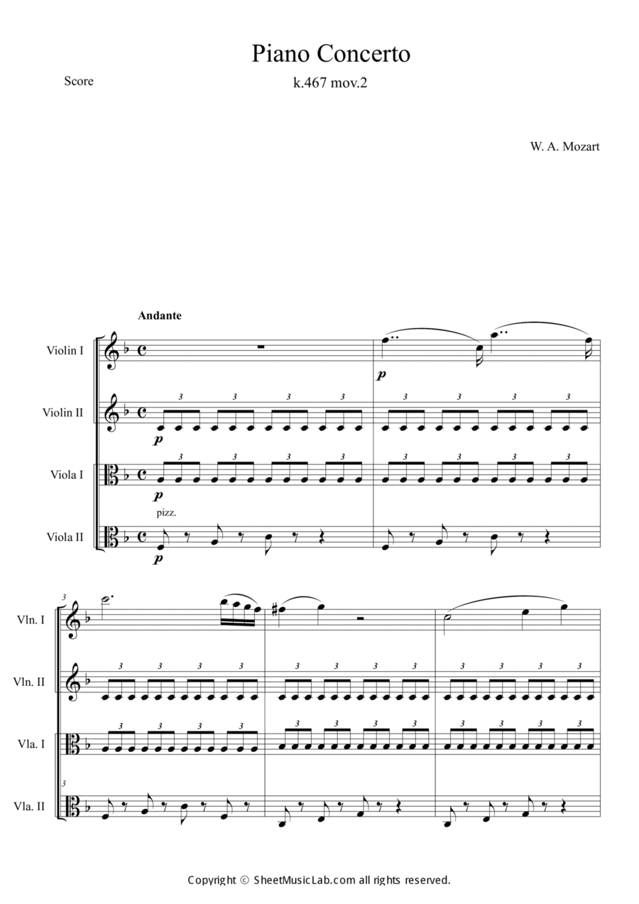 Piano Concerto No.21 K.467 Mov.2 Cello scores gallery preview page 1