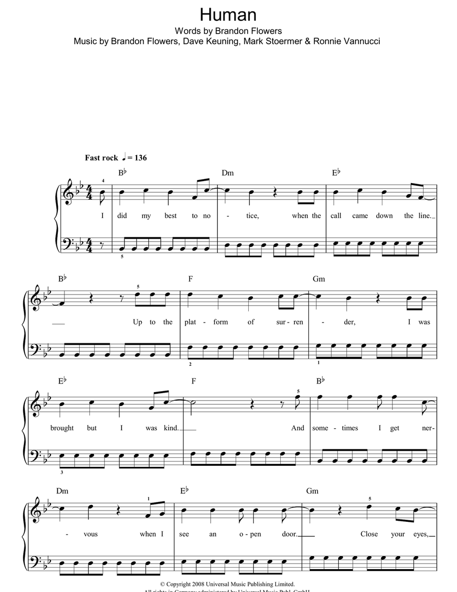 Human Easy Piano scores gallery preview page 1