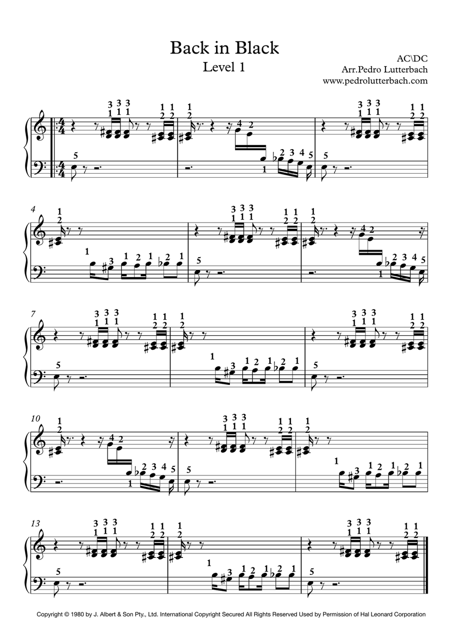 Back In Black Easy Piano scores gallery preview page 1