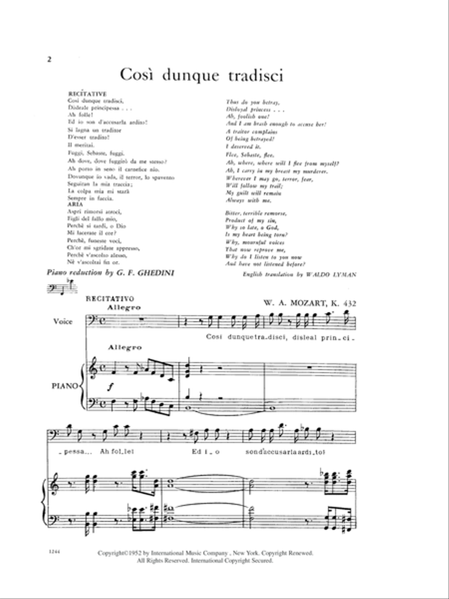 Cos Dunque Tradisci (I. & E.), K. 432 - Per Questa Bella Mano, K. 612 (See Seven Concert Arias) Bass Voice scores gallery preview page 2