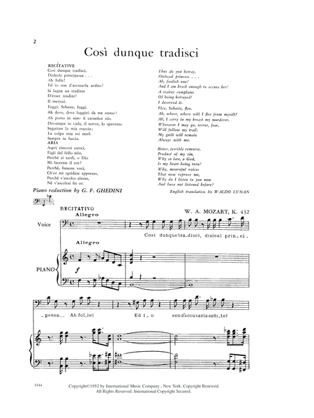 Cos Dunque Tradisci (I. & E.), K. 432 - Per Questa Bella Mano, K. 612 (See Seven Concert Arias)