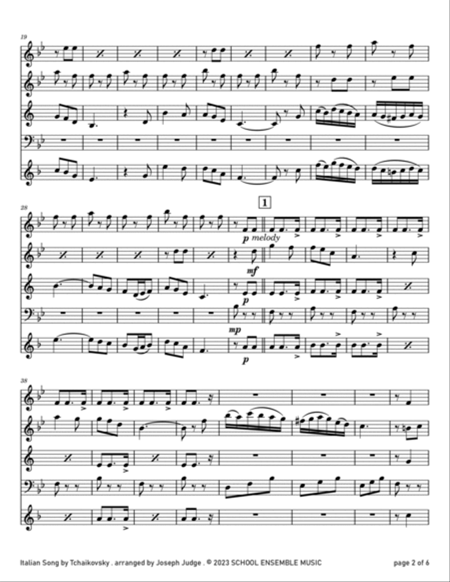 Italian Song by Tchaikovsky for Woodwind Quartet in Schools Woodwind Quartet scores gallery preview page 2