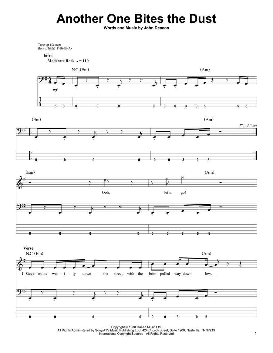 Another One Bites The Dust Acoustic Guitar scores gallery preview page 1