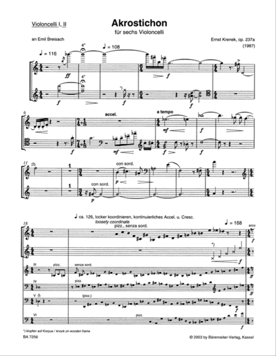 Akrostichon for six Violoncellos op. 237a Cello scores gallery preview page 2