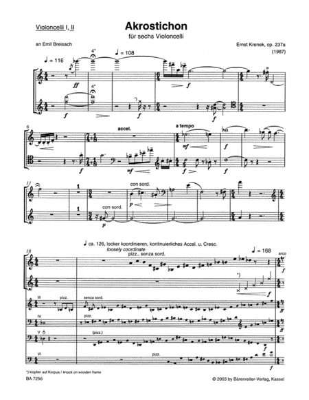 Akrostichon for six Violoncellos op. 237a