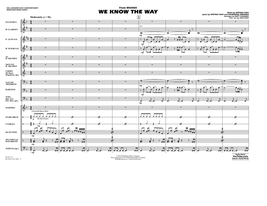 We Know the Way (from Moana) (arr. Matt Conaway) - Conductor Score (Full Score) Marching Band scores gallery preview page 2