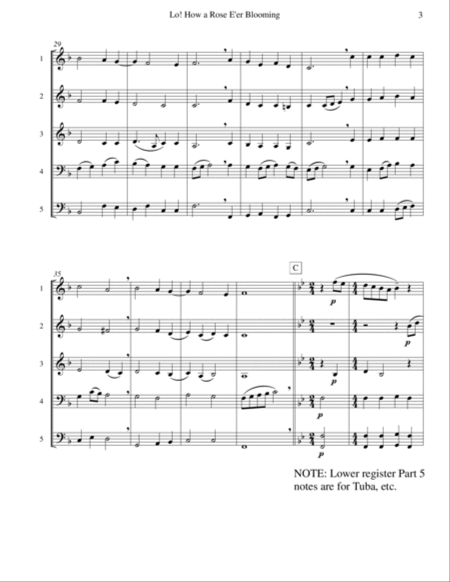 Lo! How a Rose E’er Blooming (Brass Quintet) Brass Quintet scores gallery preview page 4