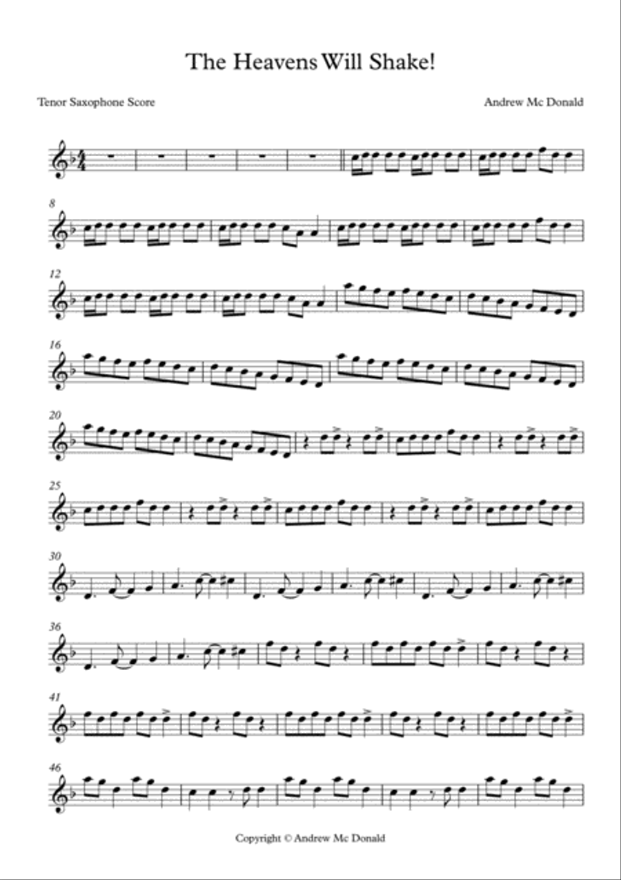 The Heavens Will Shake Bb Tenor Saxophone Tenor Saxophone scores gallery preview page 1