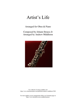Book cover for Artist's Life arranged for Oboe and Piano
