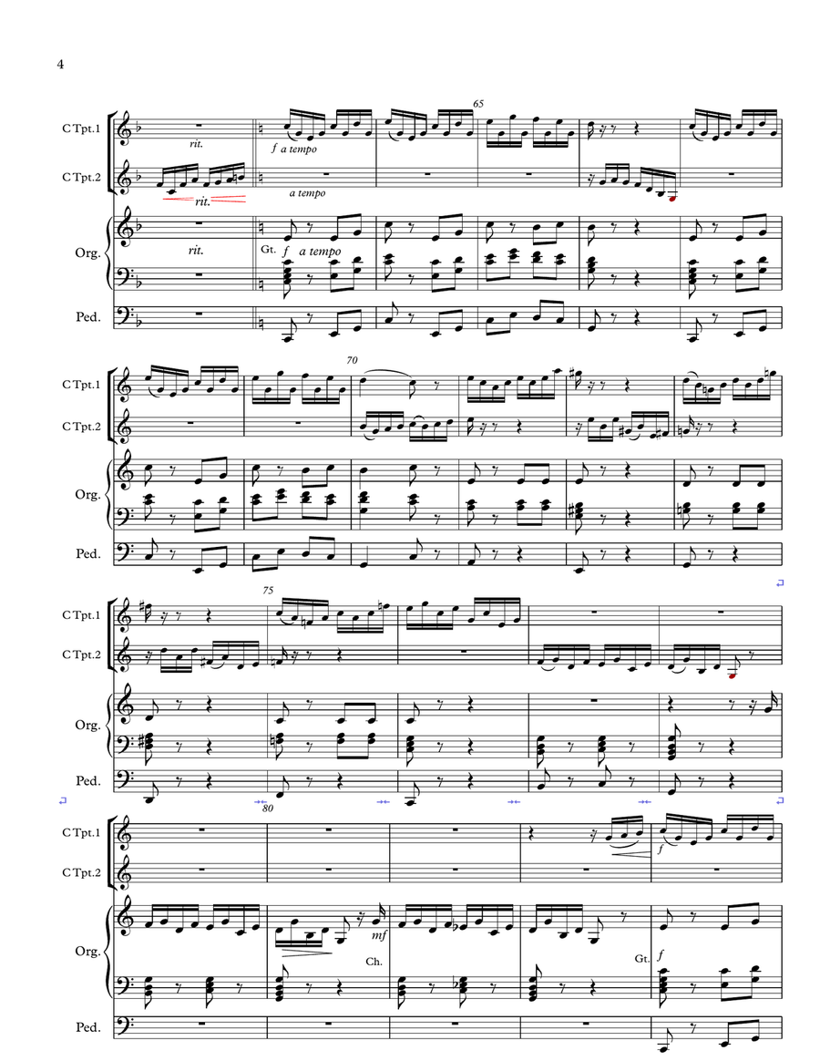 Fanfare in D Jacques Lemmens for Two Trumpets and Organ Trumpet Duet scores gallery preview page 5