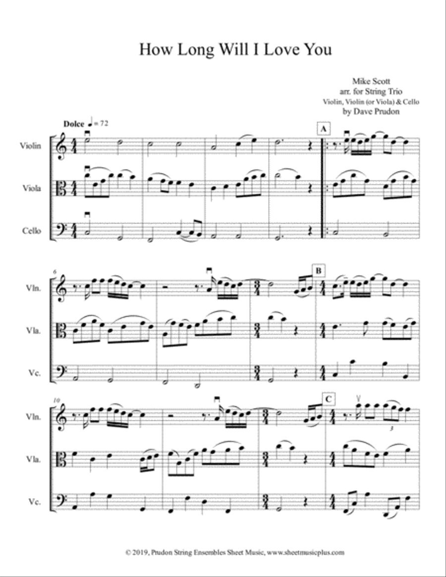 How Long Will I Love You String Trio scores gallery preview page 1