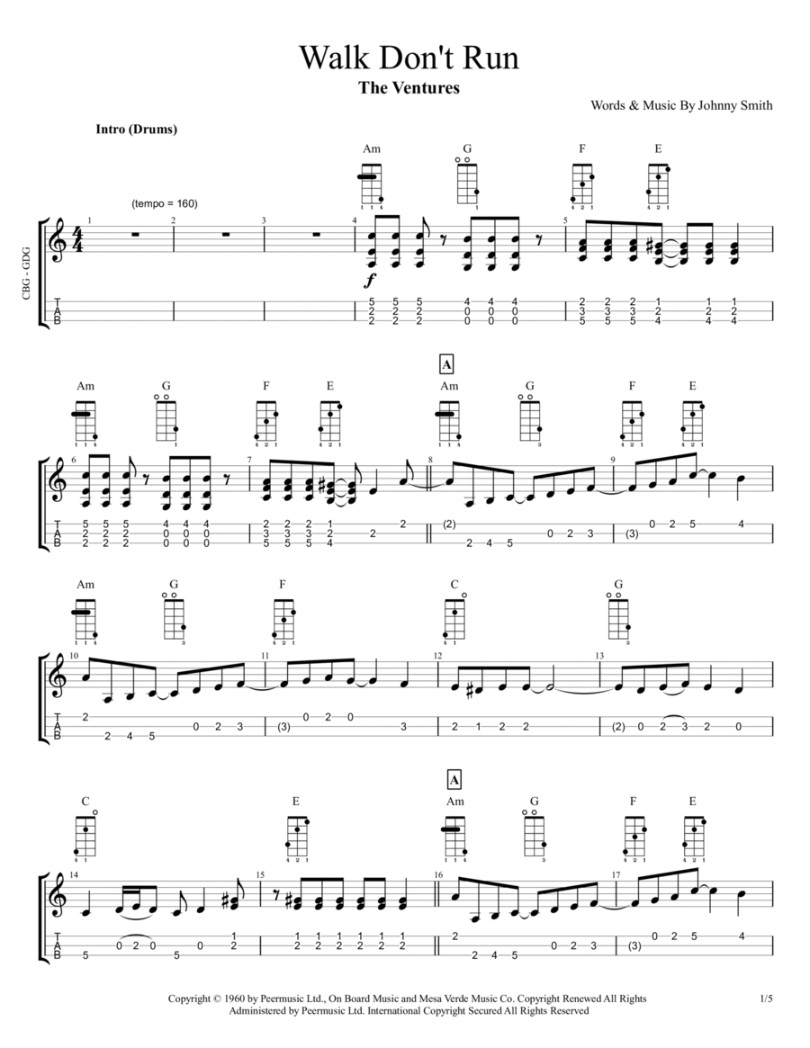 Walk Don't Run Guitar Tablature scores gallery preview page 1