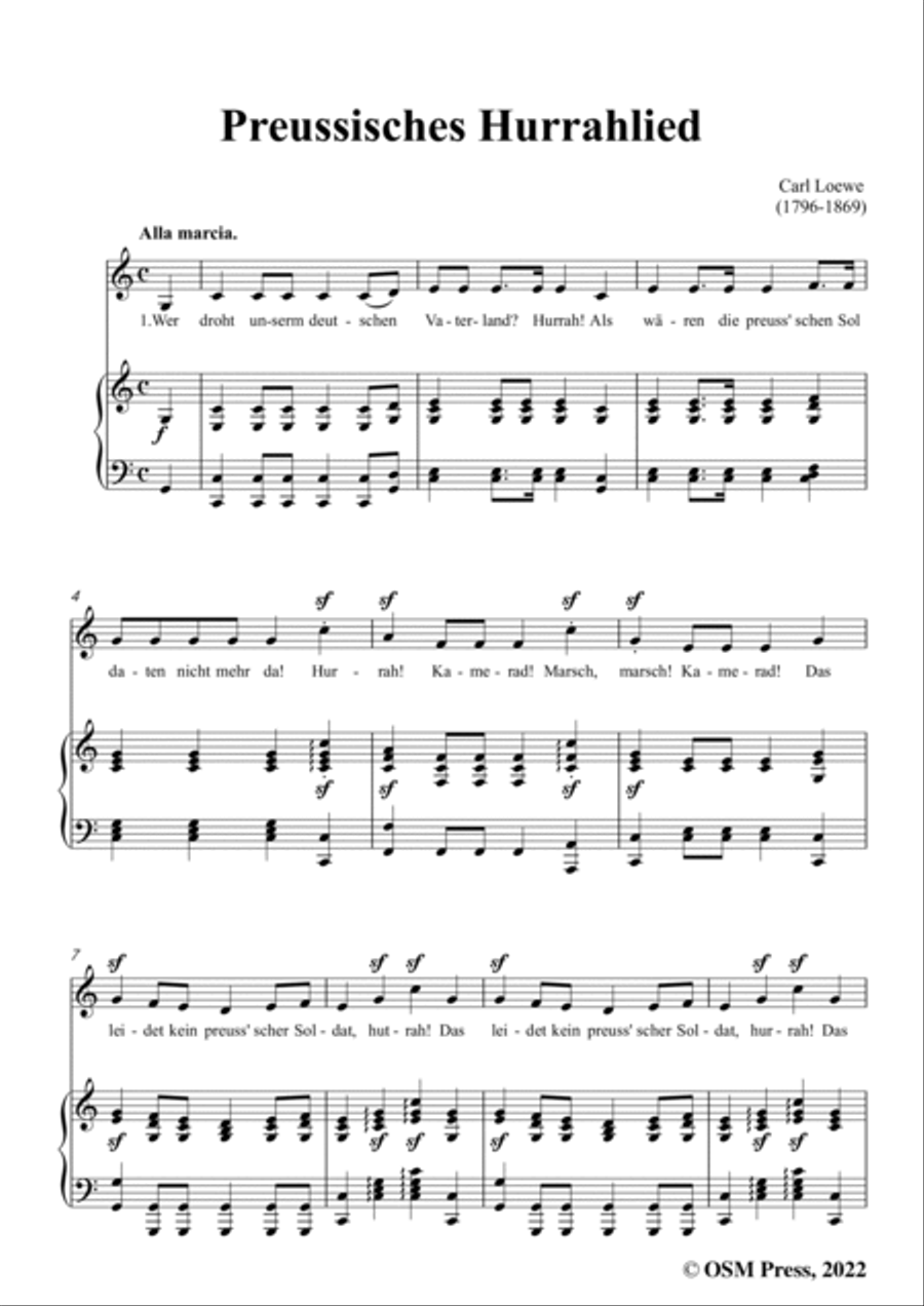 Loewe-Preussisches Hurrahlied,in C Major,for Voice and Piano Voice Solo scores gallery preview page 3