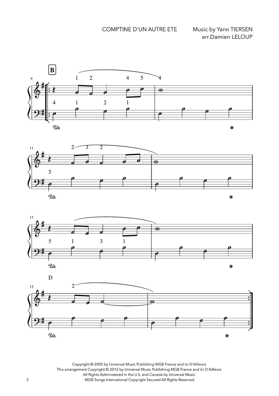 Comptine D'un Autre Été: L'après-midi Easy Piano scores gallery preview page 2