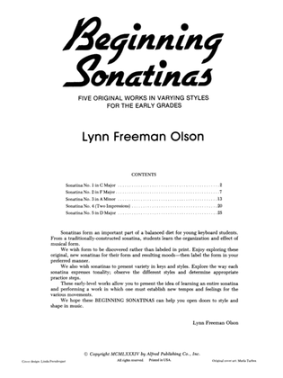 Book cover for Beginning Sonatinas: Five Original Works in Varying Styles for the Early Grades