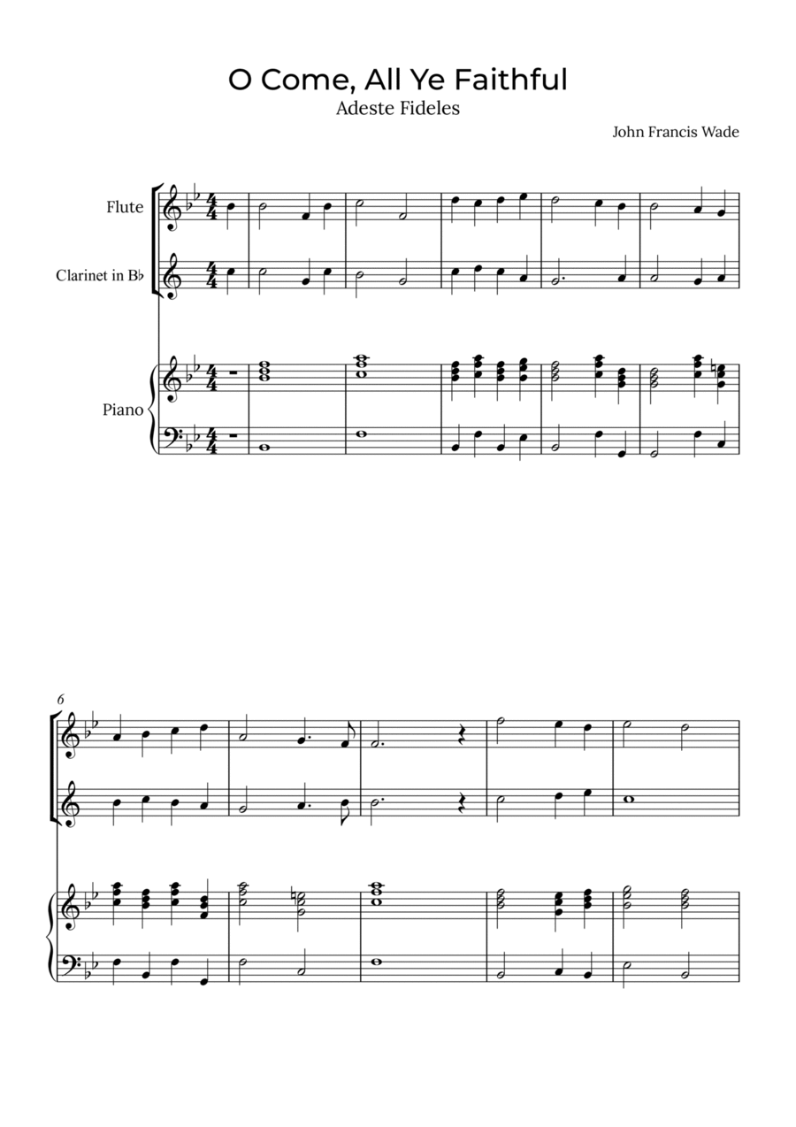 O Come, All Ye Faithful - Flute and clarinet with piano Woodwind Duet scores gallery preview page 1