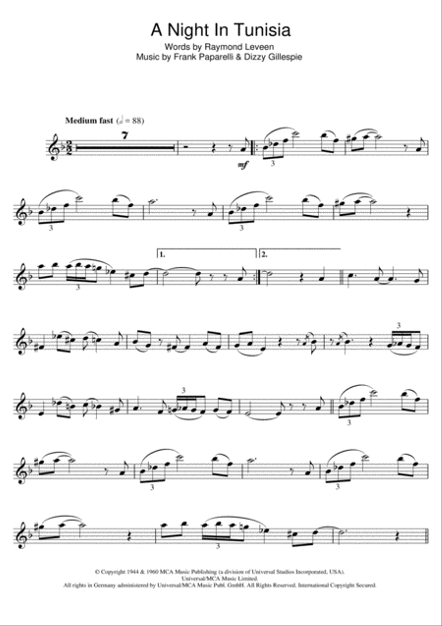 A Night In Tunisia Clarinet Solo scores gallery preview page 1