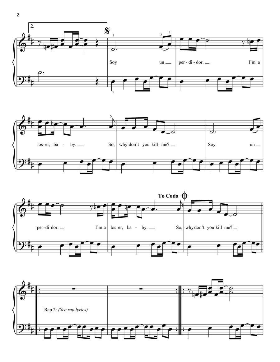 Loser Easy Piano scores gallery preview page 2