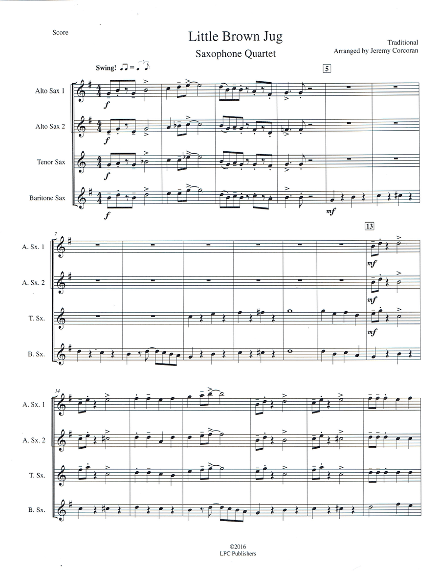 Little Brown Jug for Saxophone Quartet Saxophone Quartet scores gallery preview page 1