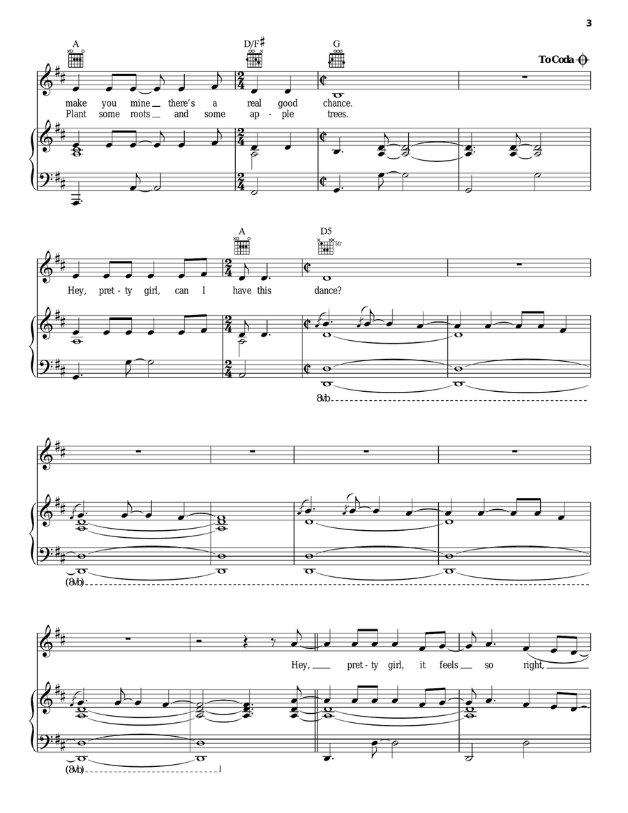 Hey Pretty Girl Piano, Vocal, Guitar scores gallery preview page 3