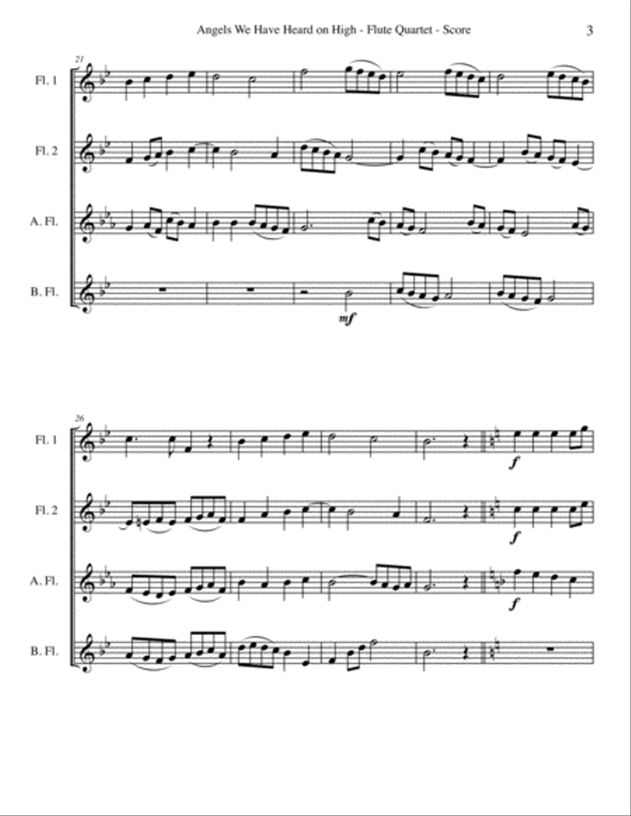Angels We Have Heard on High for Flute Quartet Flute Quartet scores gallery preview page 3