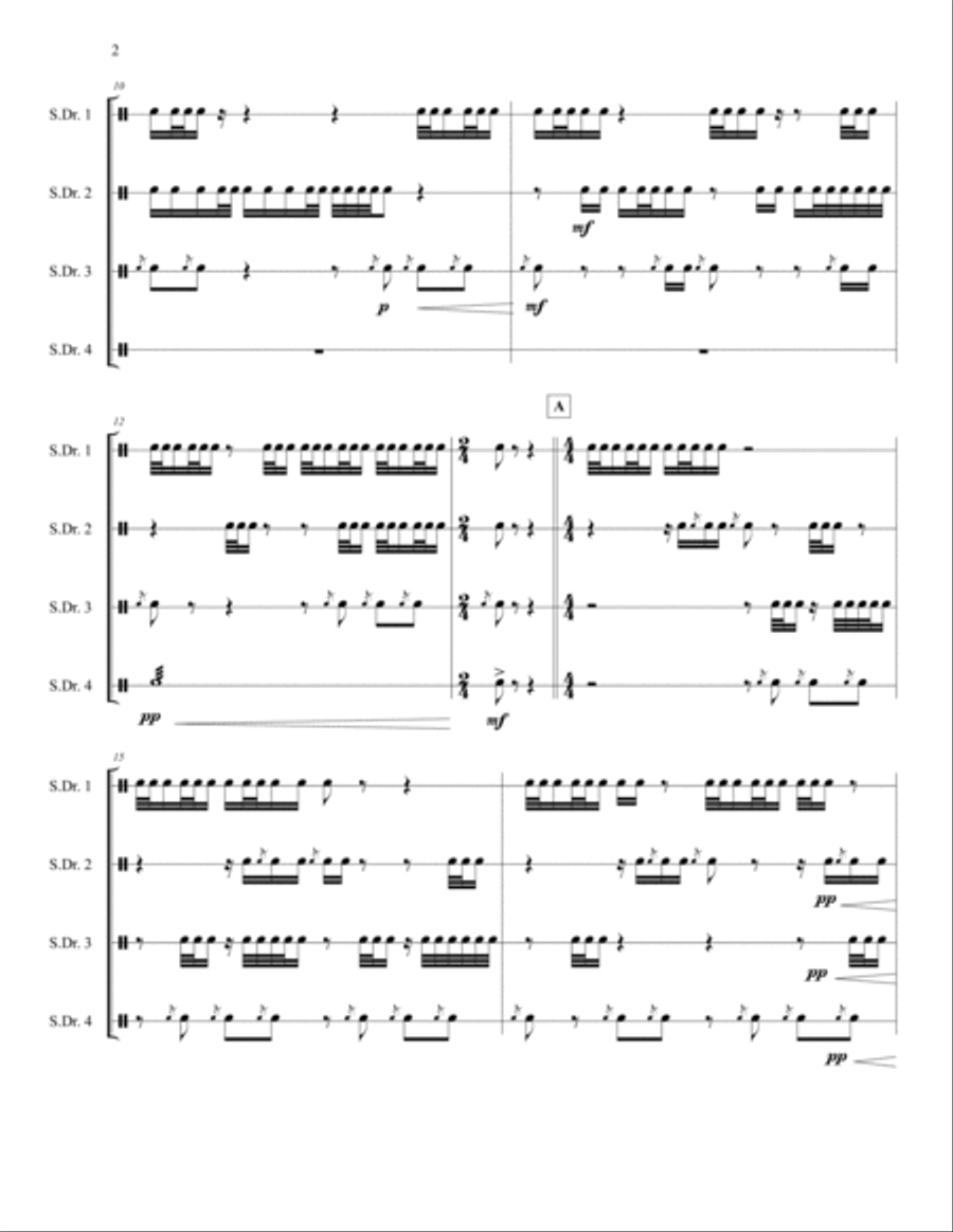 4 Square Cadence for 4 Snare Drums Snare Drum scores gallery preview page 3