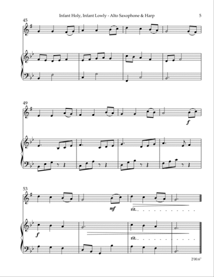 Infant Holy, Infant Lowly, Duet for Eb Alto Saxophone & Harp