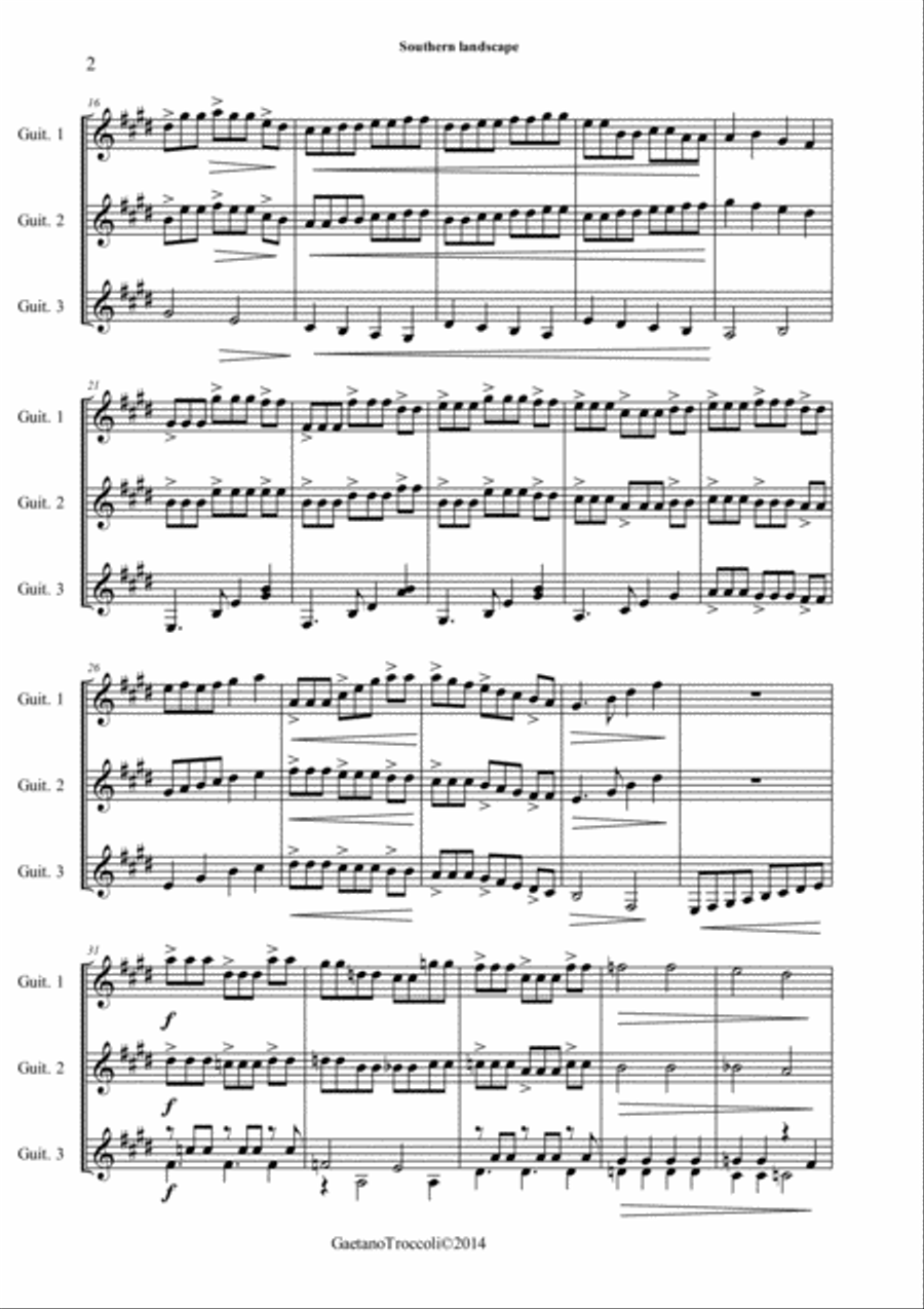 Southern landscape for three guitars Small Ensemble scores gallery preview page 2