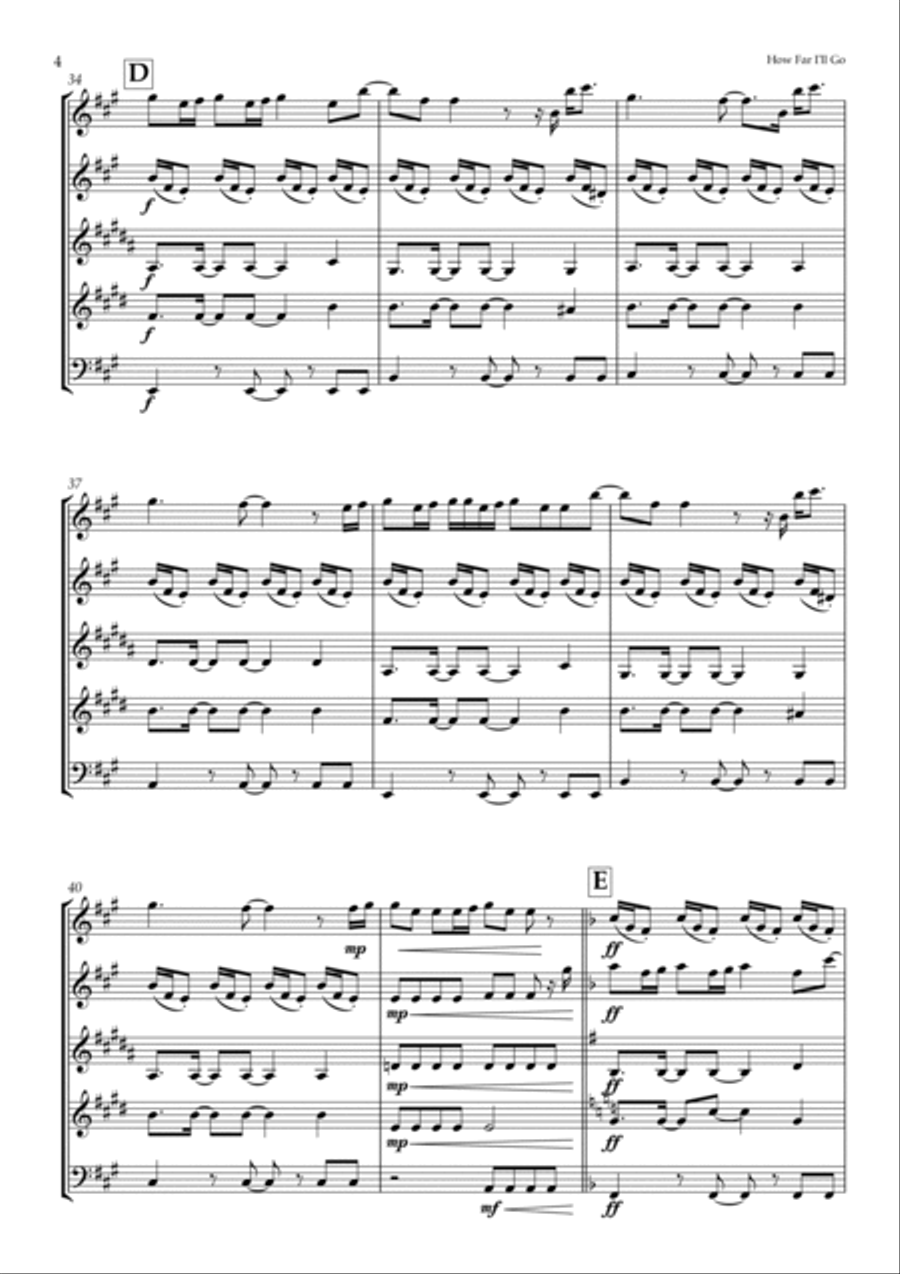 How Far I'll Go Woodwind Quintet scores gallery preview page 4
