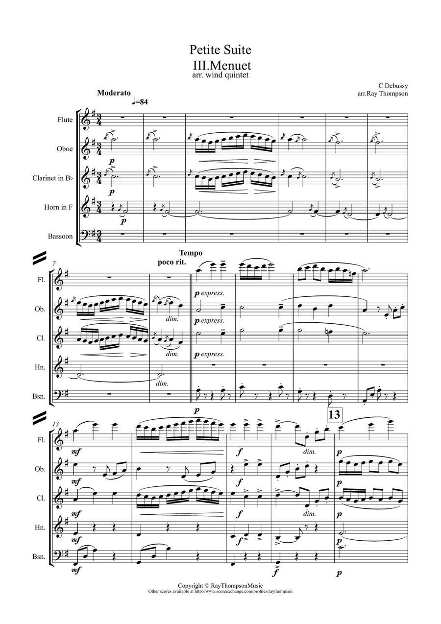 Debussy: Petite Suite Mvt.3 Menuet - wind quintet Woodwind Quintet scores gallery preview page 1