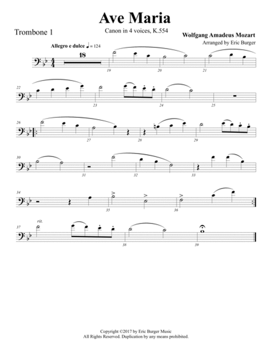 Ave Maria for Trombone or Low Brass Quartet image number null