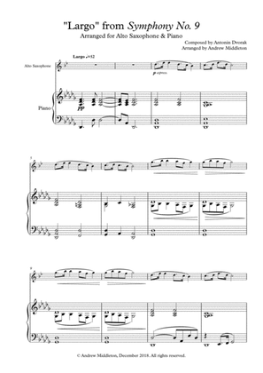 "Largo" from Symphony No. 9 arranged for Alto Saxophone & Piano