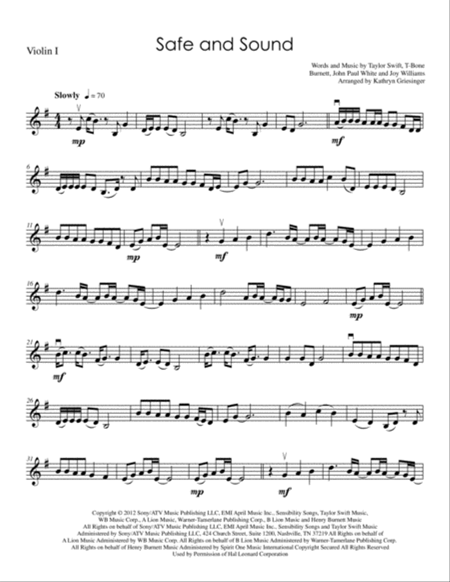 Safe And Sound String Quartet scores gallery preview page 1