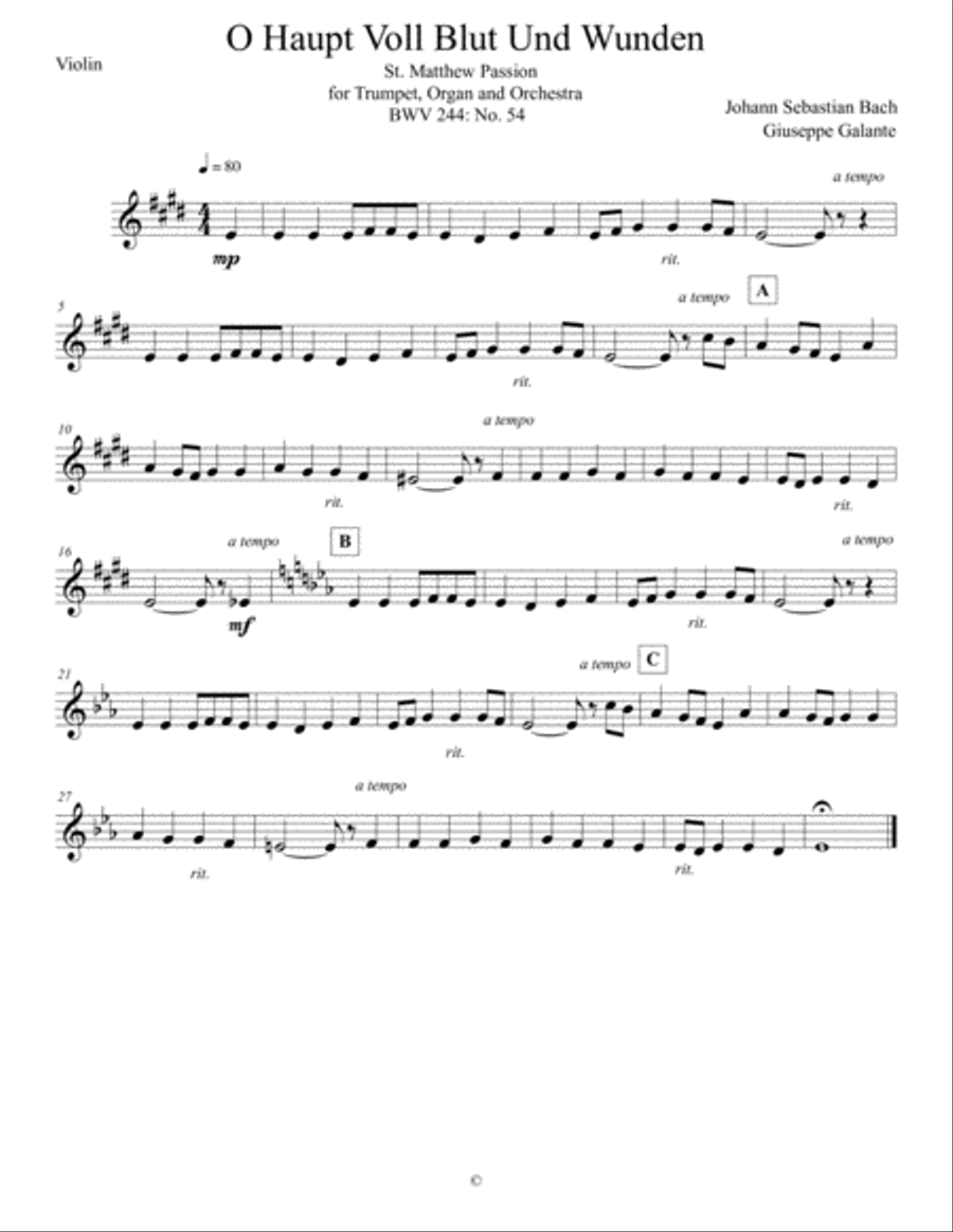 O Haupt Voll Blut Und Wunden: St. Matthew Passion for Trumpet, Organ and Orchestra, BWV 244: No. 54 Chamber Orchestra scores gallery preview page 2
