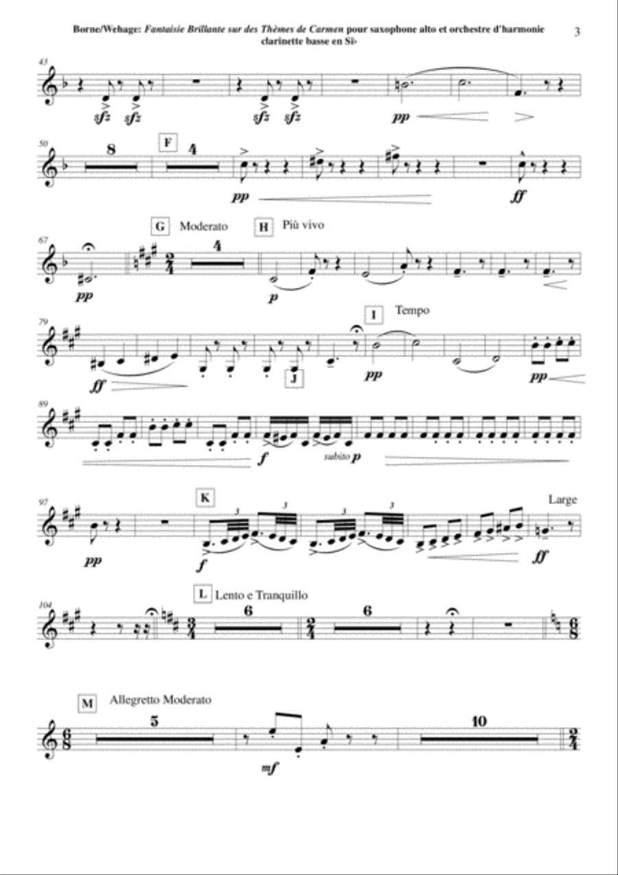 Fantaisie Brillante sur des Thèmes de Carmen for alto saxophone and concert band, bass clarinet part Concert Band scores gallery preview page 3
