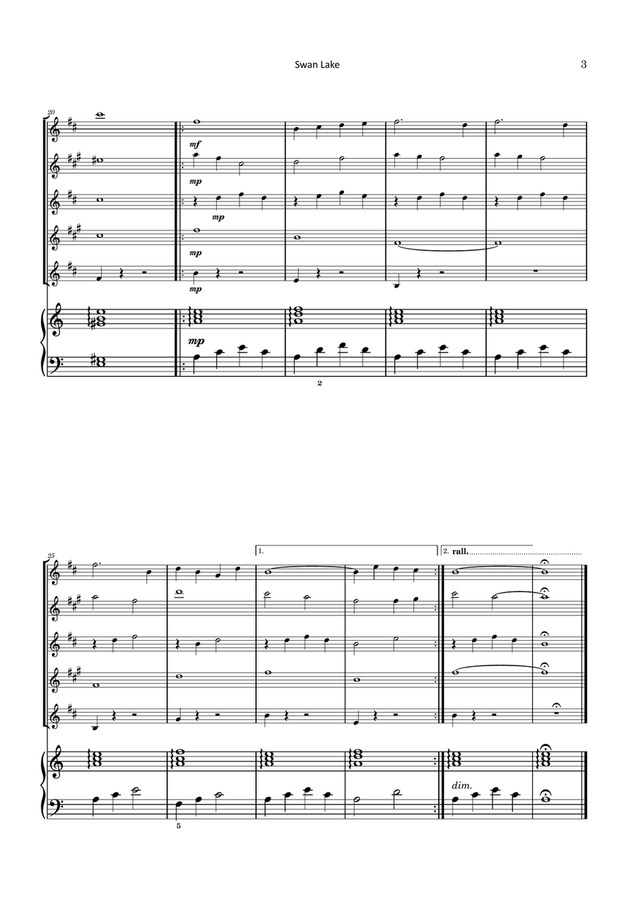 Swan Lake Saxophone Quintet scores gallery preview page 3