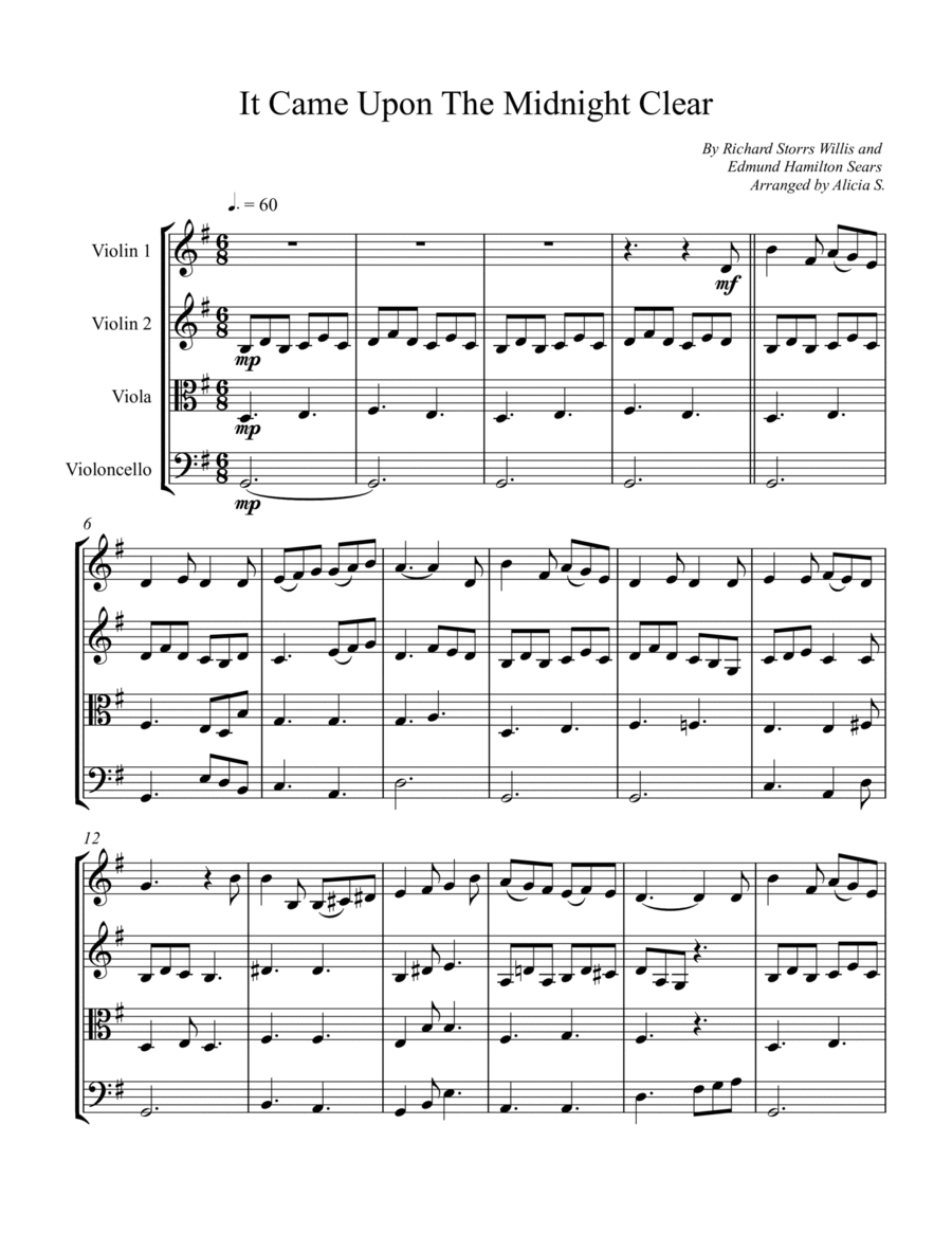 It Came Upon The Midnight Clear by Willis String Quartet - Digital Sheet Music