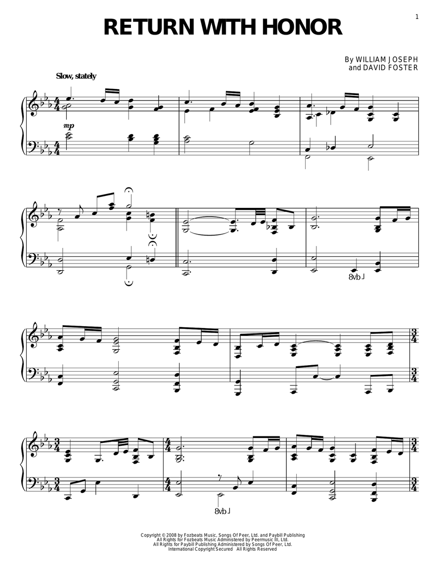 Return With Honor Return With Honor Piano Solo scores gallery preview page 1