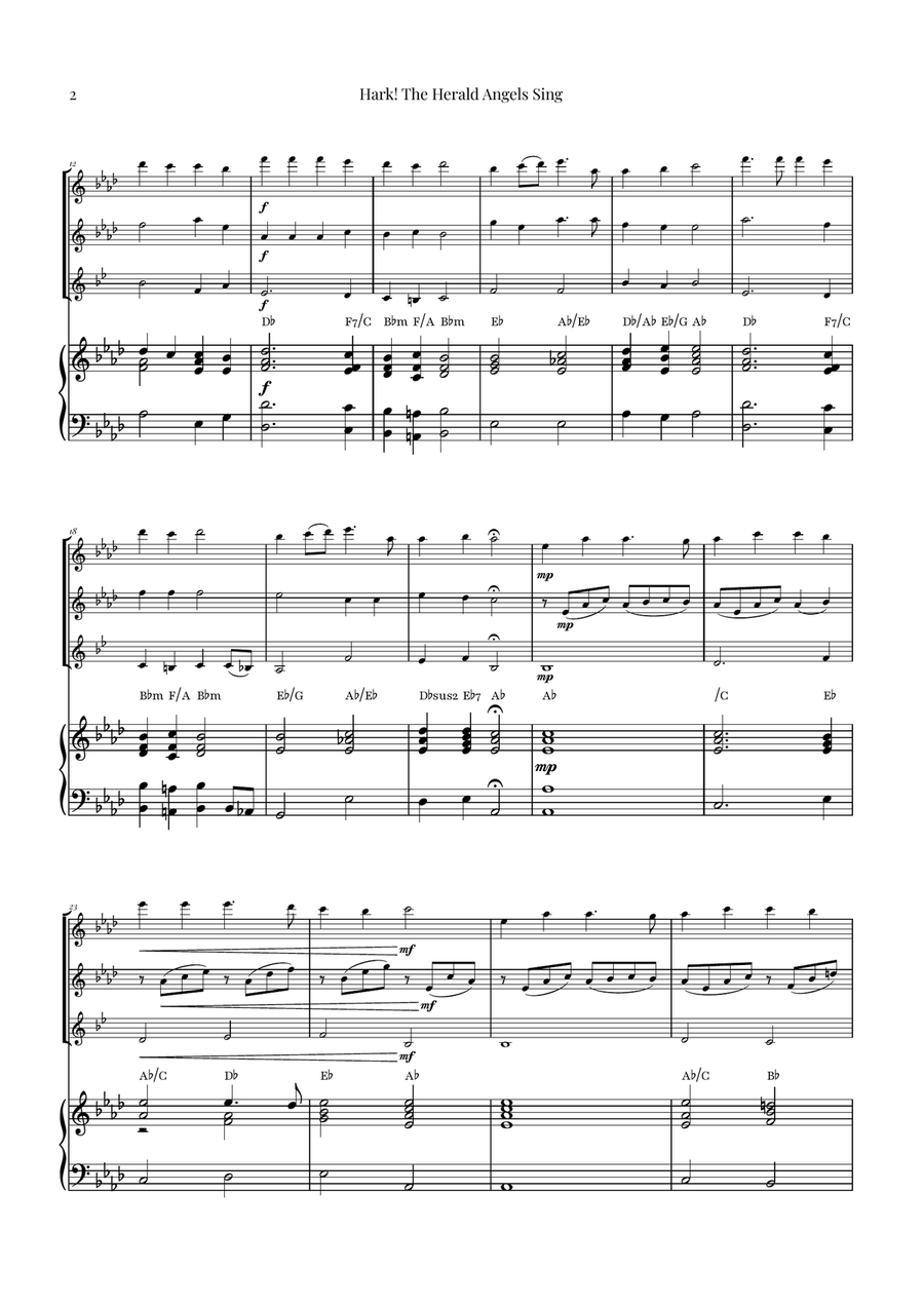 Hark! The Herald Angels Sing Trio Arrangement | Christmas Carol Sheet Music Woodwind Trio scores gallery preview page 2