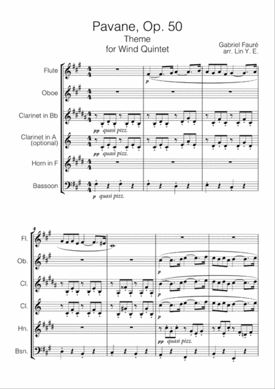 Pavane (Faure) for Wind Quintet (Original Key) Woodwind Quintet scores gallery preview page 2