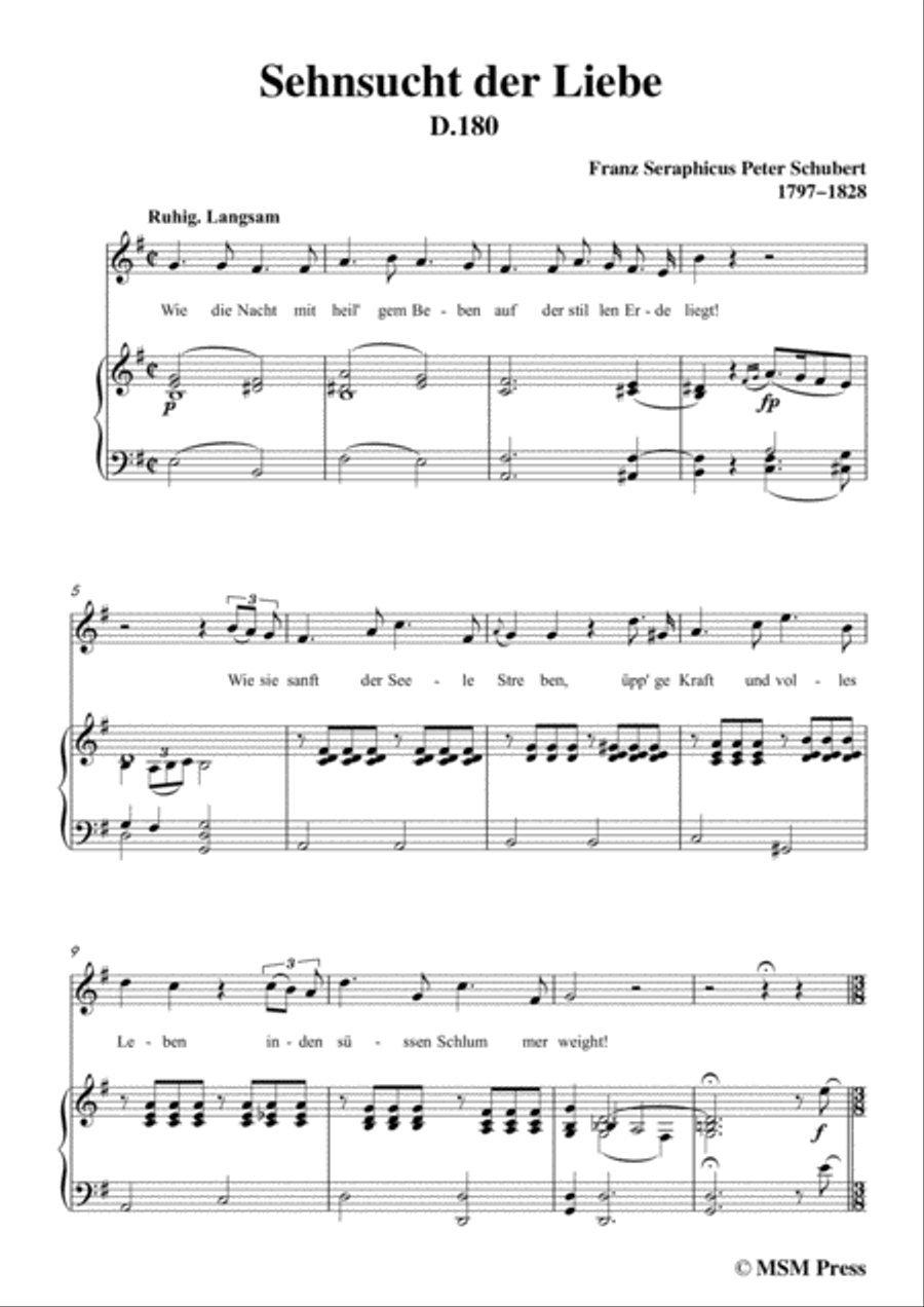 Schubert-Sehnsucht der Liebe(Love's Yearning), D.180,in e minor,for Voice&Piano Voice scores gallery preview page 3