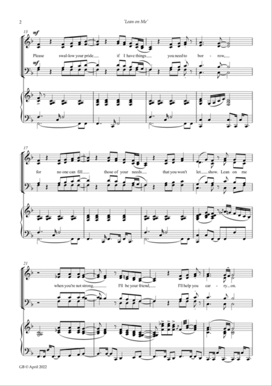 Lean On Me 4-Part scores gallery preview page 4