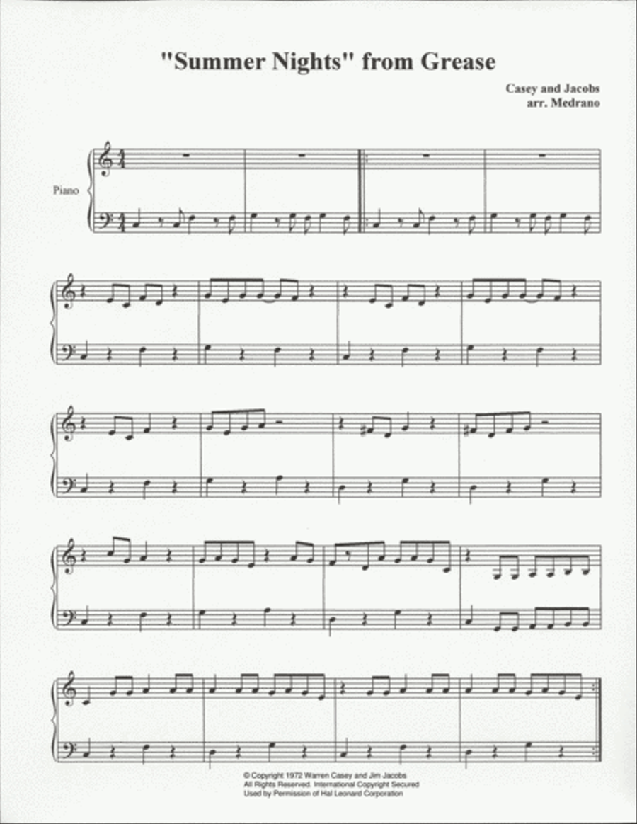 Summer Nights Summer Nights Easy Piano scores gallery preview page 1