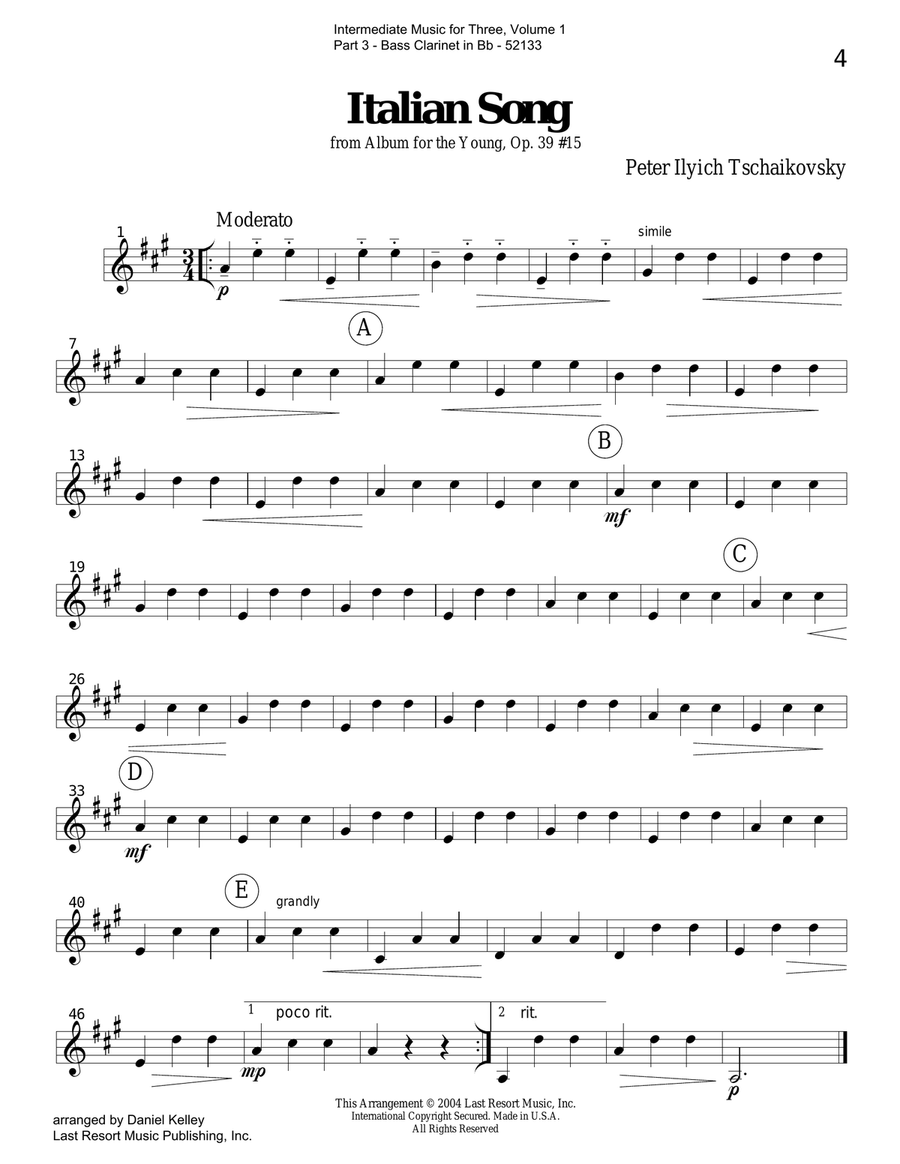 Intermediate Music for Three, Volume 1 - Part 3 for Bass Clarinet