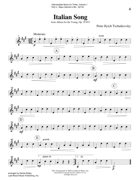Intermediate Music for Three, Volume 1 - Part 3 for Bass Clarinet