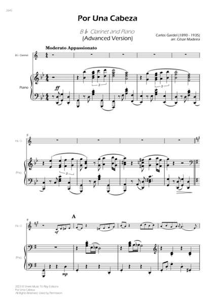 Por Una Cabeza - Bb Clarinet and Piano - Advanced (Full Score and Parts) image number null
